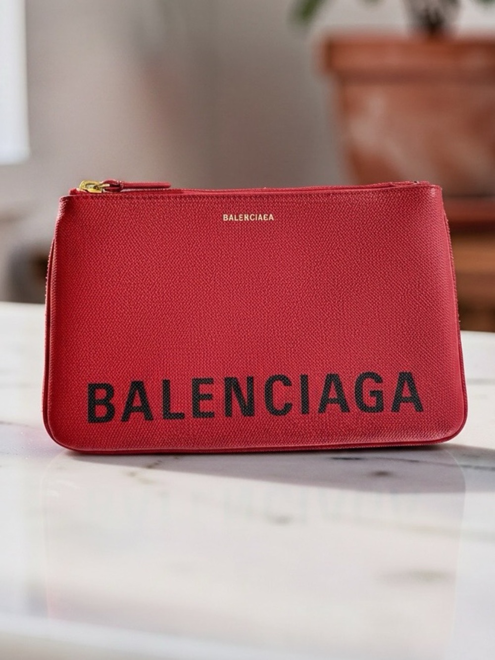 Balenciaga Medium Ville Pouch Clutch – Red – NWOT – 100% Authentic